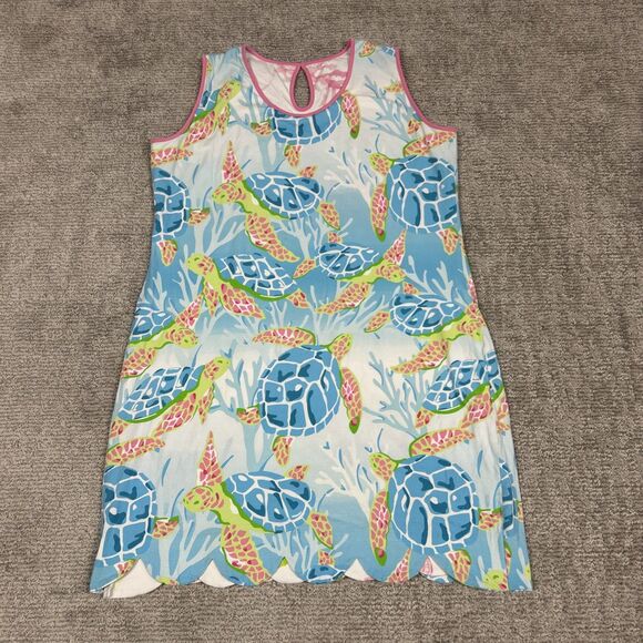 Ana Clare Reversible Dress Womens XXL Scallop Hem Ocean Sea Turtle Resort Wear - Picture 2 of 11